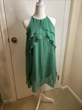 BCBGMaxAzria Light Green Ruffle-Front Midi Dress